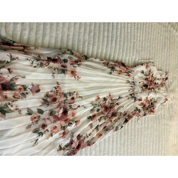 Premier Amour Floral Halter Pleated Maxi Dress White Pink Size 4 - Picture 4 of 5